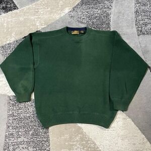 VTG Eddie Bauer Sweater Men Medium Green Cotton Crewneck Knit Pullover Granola